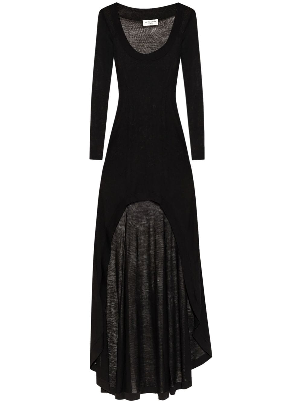 Dresses M Saint Laurent Black Wool Semi-Sheer Long Dress Brand