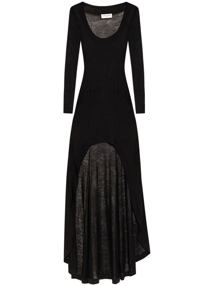 Dresses M Saint Laurent Black Wool Semi-Sheer Long Dress Brand