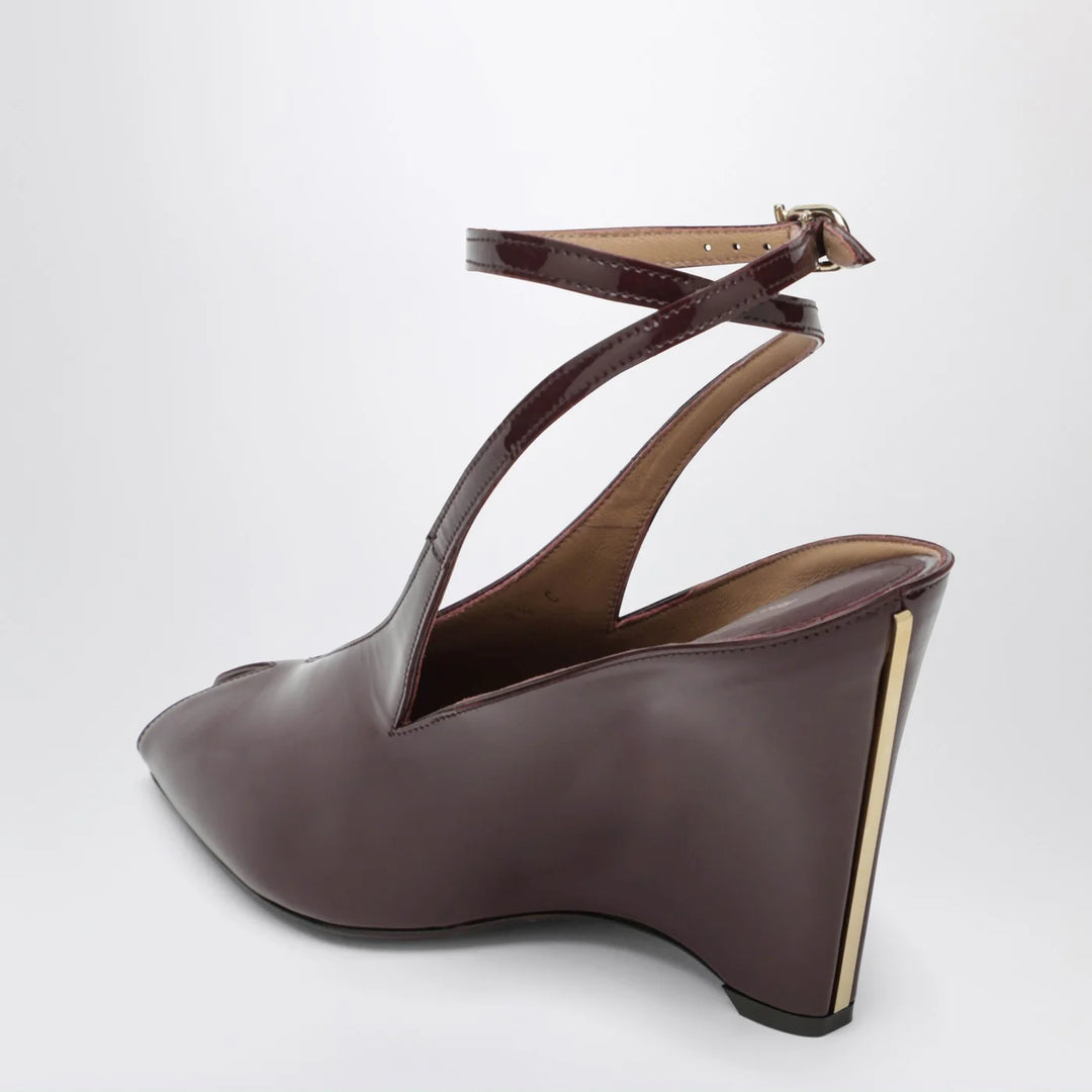 Ferragamo - Peep Toe Wedge Sandals in Bordeaux