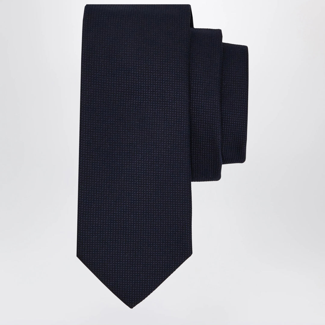 Ferragamo - Navy Blue Silk and Cotton Piqué Tie