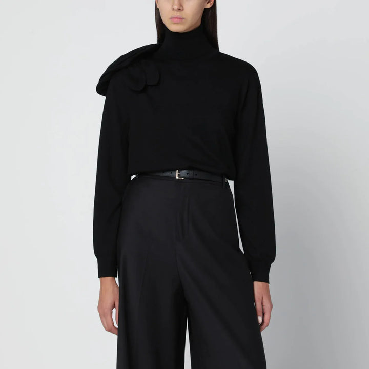 Moschino - Black turtleneck sweater with flower detail