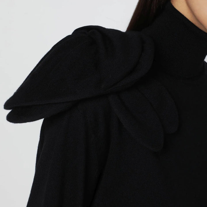 Moschino - Black turtleneck sweater with flower detail