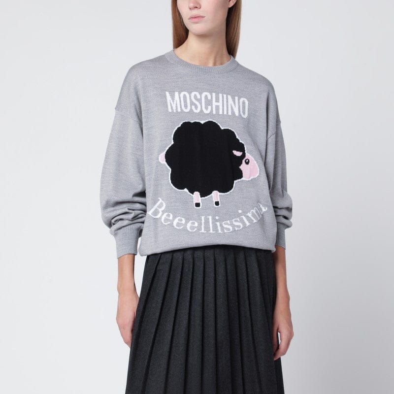 Shirts & Tops Moschino - Grey wool sweater with intarsia logo - 42 IT Brand