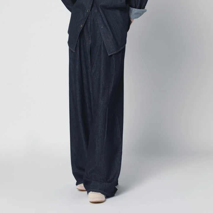 Dries Van Noten - Indigo denim wide-leg trousers with pleats