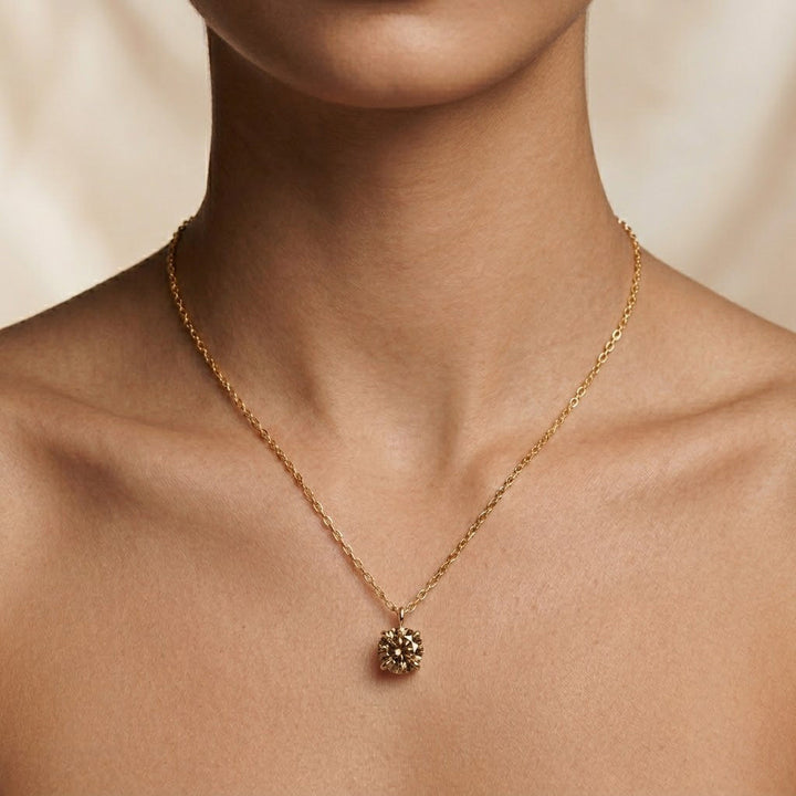 Leibish Light Brown Round Diamond Solitaire Pendant