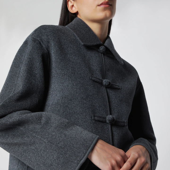Róhe - Dark Grey Mélange Double-Faced Wool Jacket with Pankou Closure