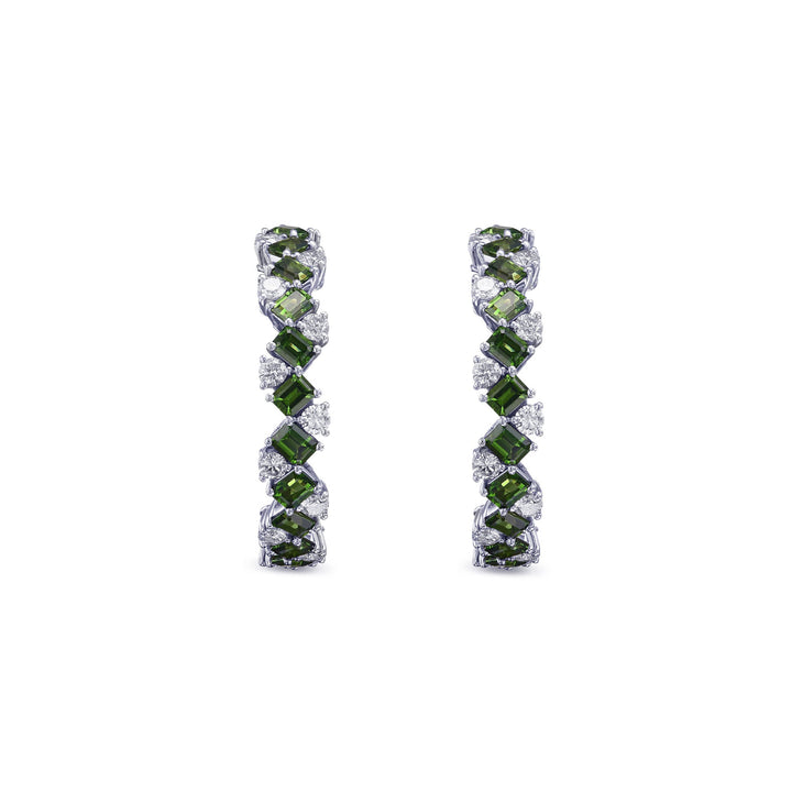 Leibish Tourmaline and Diamond Hoop Earrings