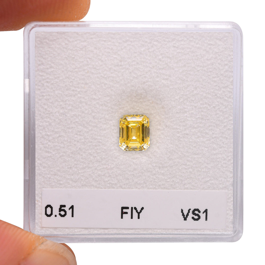 0.51 Carat Fancy Intense Yellow Emerald Diamond VS1 GIA