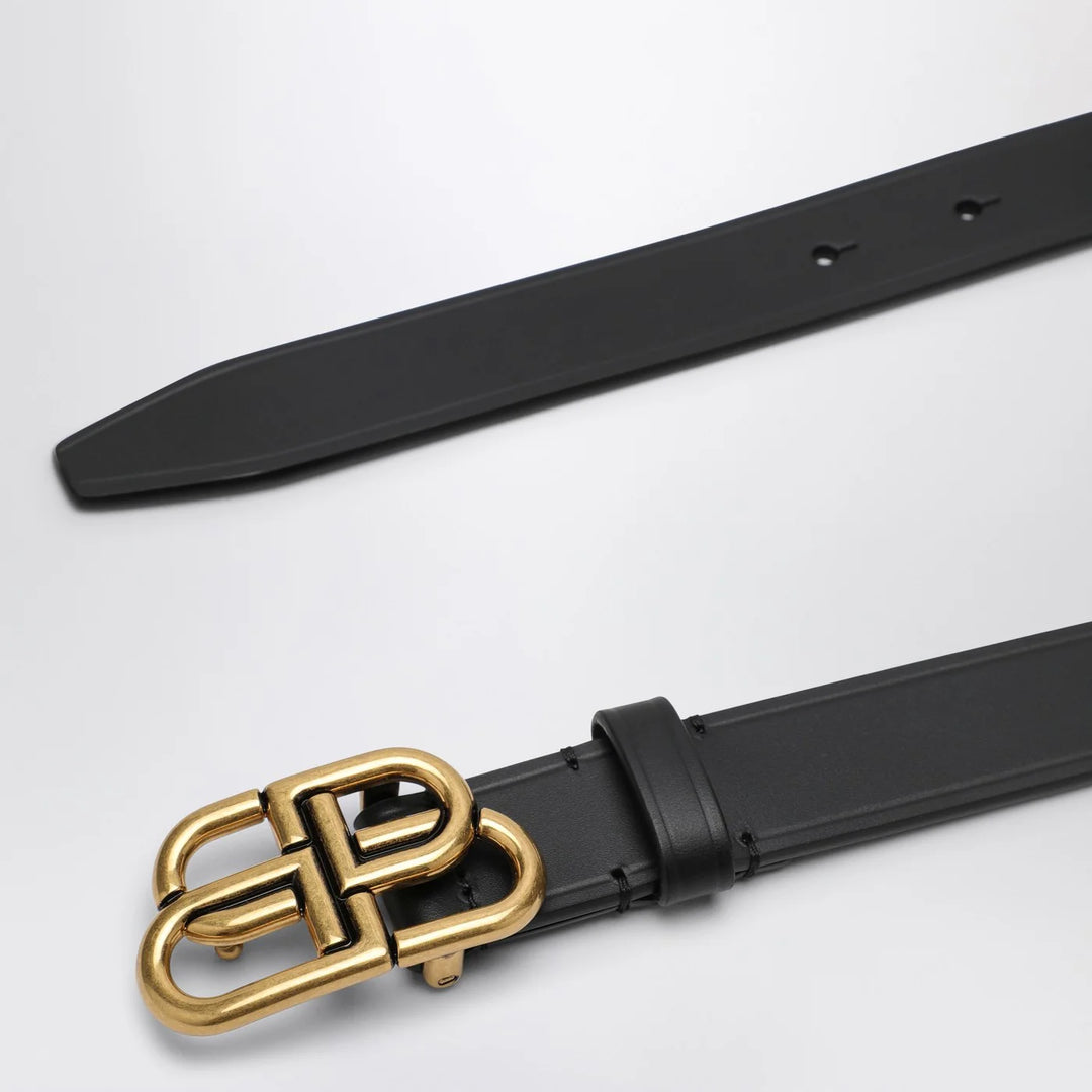Balenciaga - Black leather BB belt