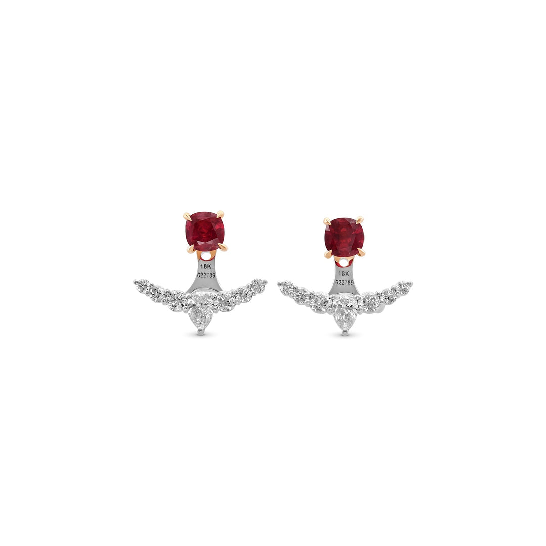 Red Ruby Studs and Diamond Ear Climbers