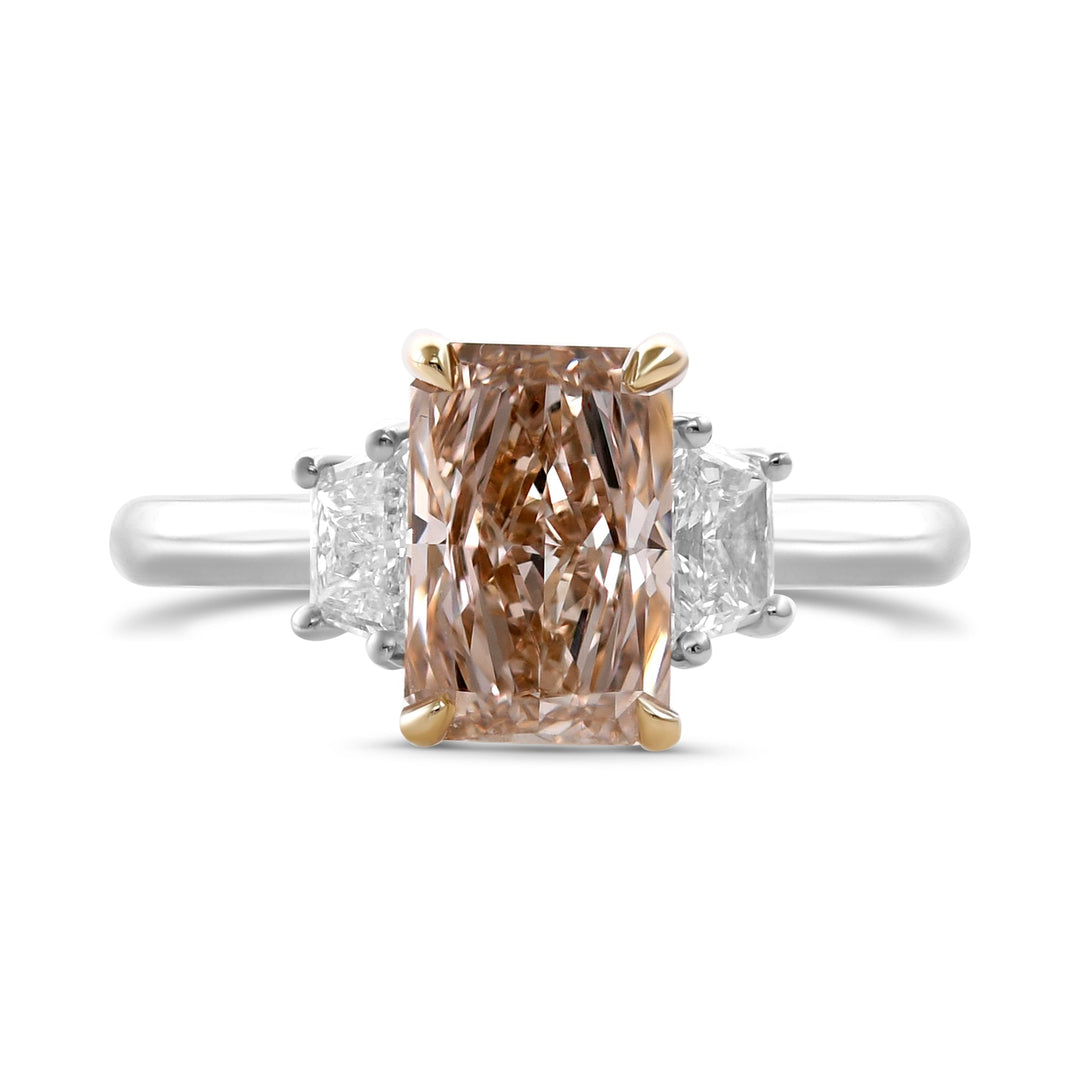 Leibish Fancy Pinkish Brown Radiant Three-stone Diamond Ring