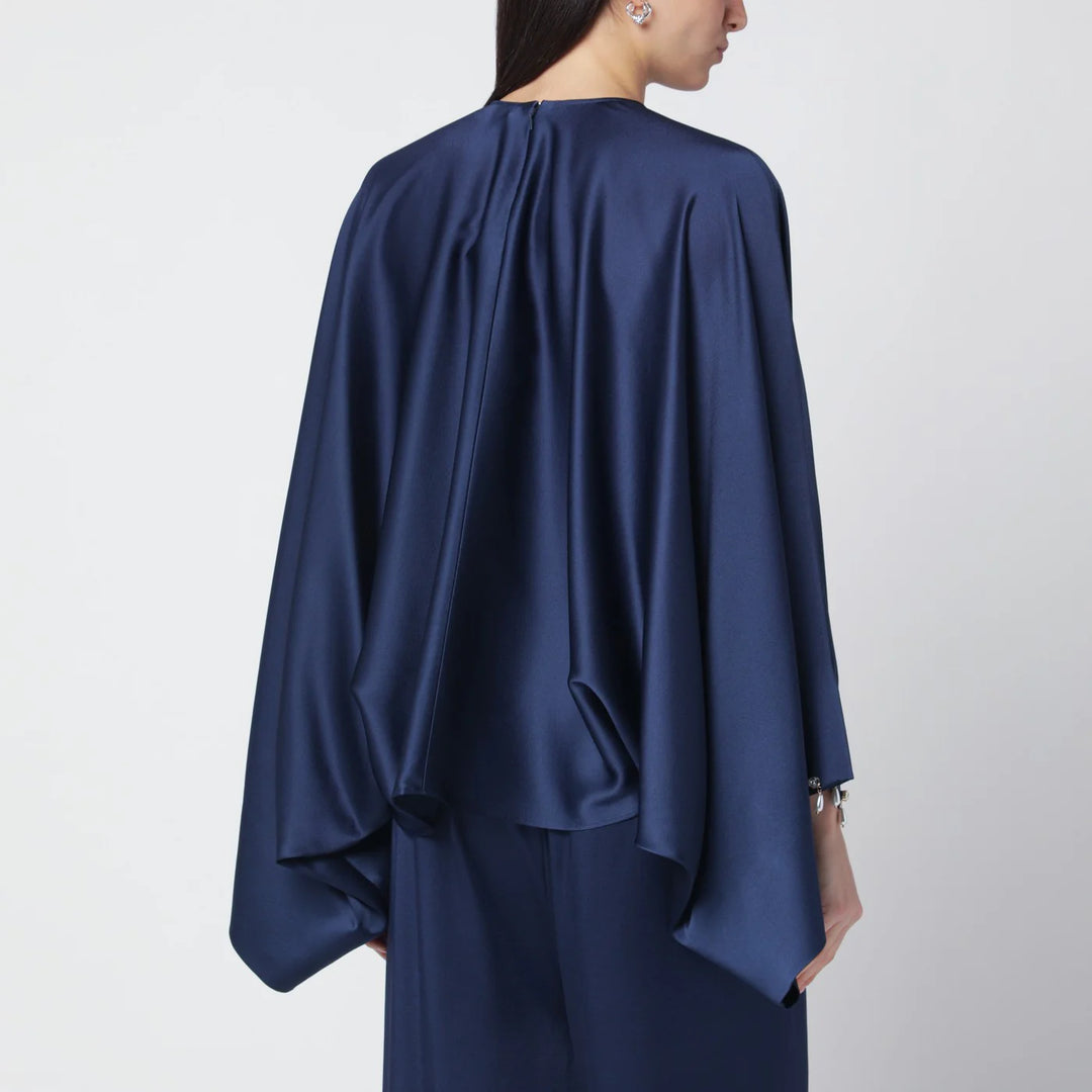 Stella McCartney - Navy blue oversized viscose satin blouse