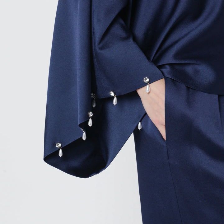 Stella McCartney - Navy blue oversized viscose satin blouse
