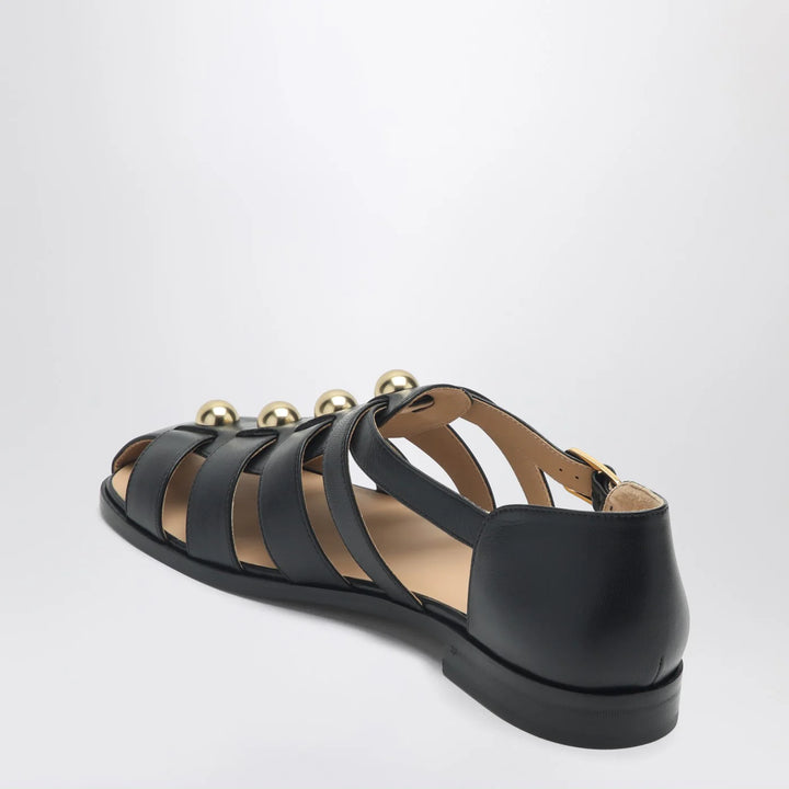 Valentino Garavani - Black leather fisherman sandals with studs