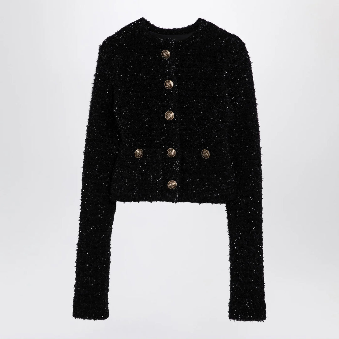Balenciaga - Black cotton blend tweed cropped cardigan