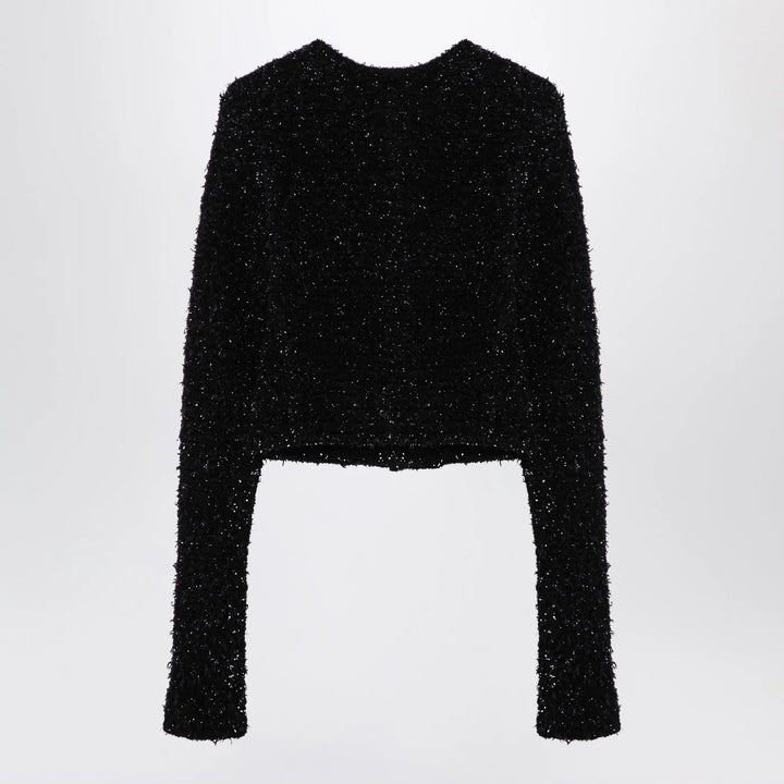 Balenciaga - Black cotton blend tweed cropped cardigan