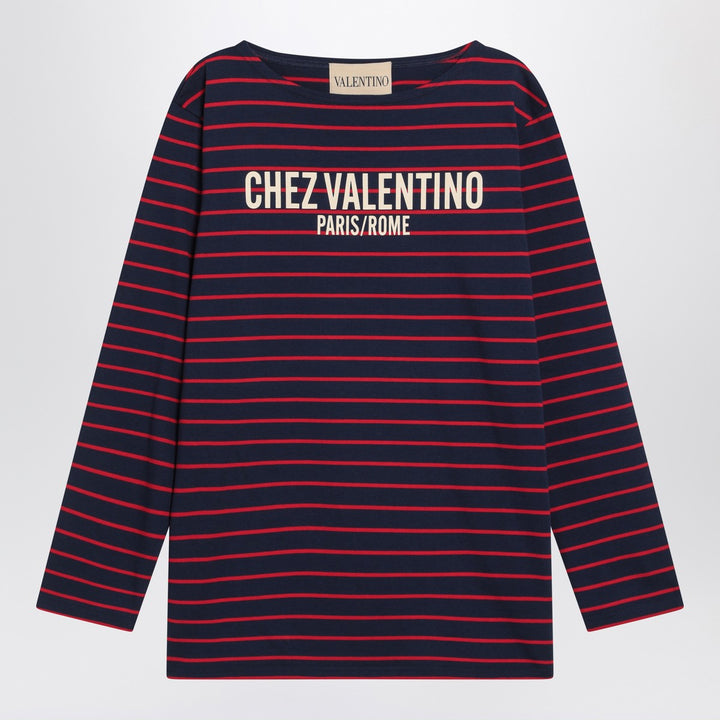Blue T-shirt with red stripes by Valentino