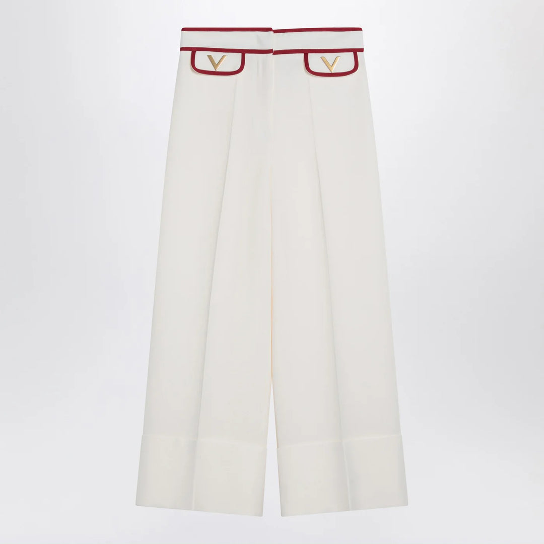 Valentino - Ivory trousers with Gold V
