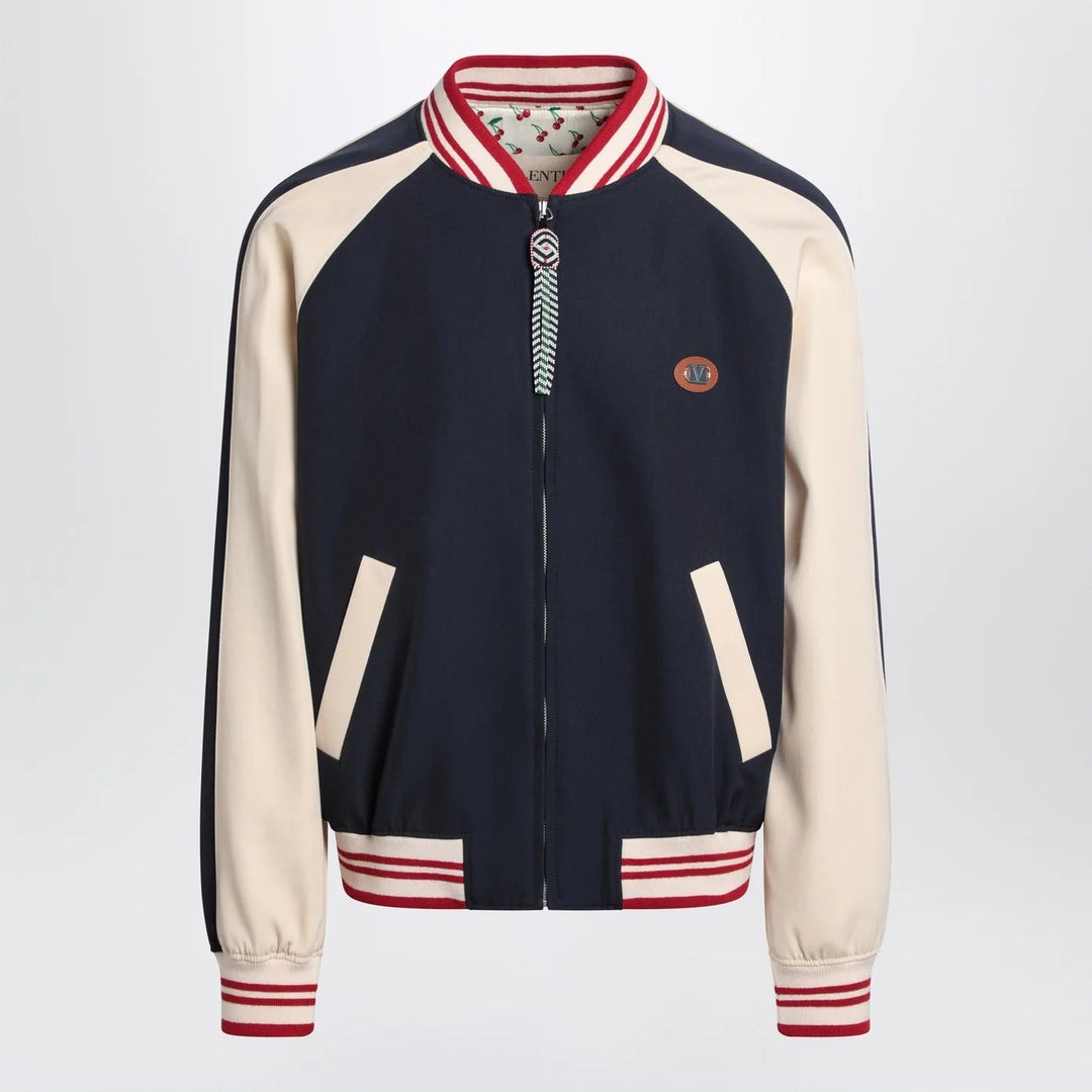 Valentino - Blue/cream bomber with mixed wool VLogo