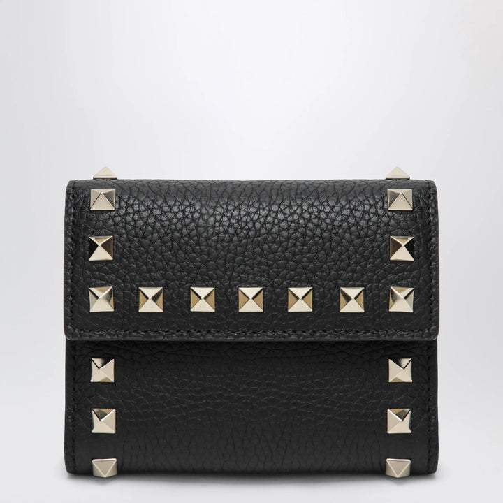 Valentino Garavani - Rockstud trifold wallet in black grained calfskin