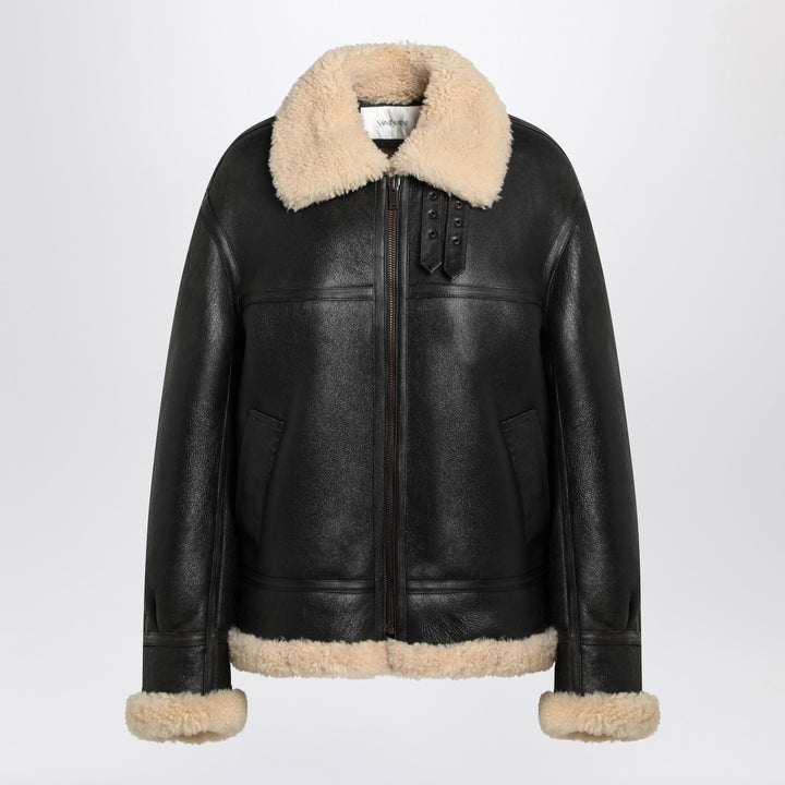 Saint Laurent Black leather and shearling jacket