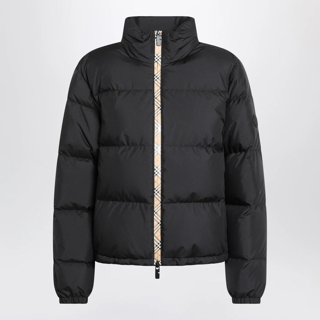 Burberry - Black zip-up puffer jacket with Check detail