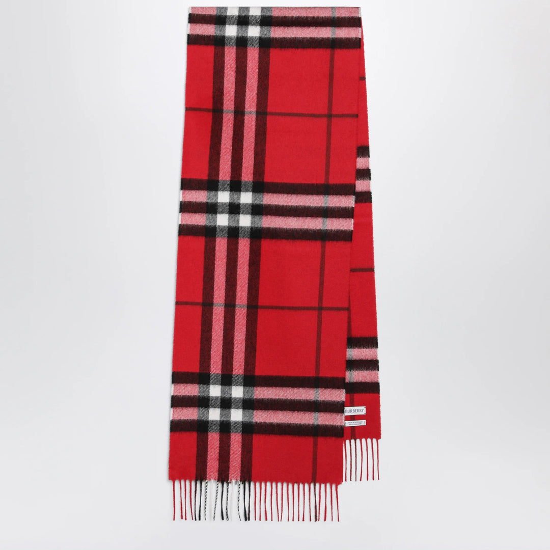 Burberry - Check cashmere scarf with fringes in Post Red
