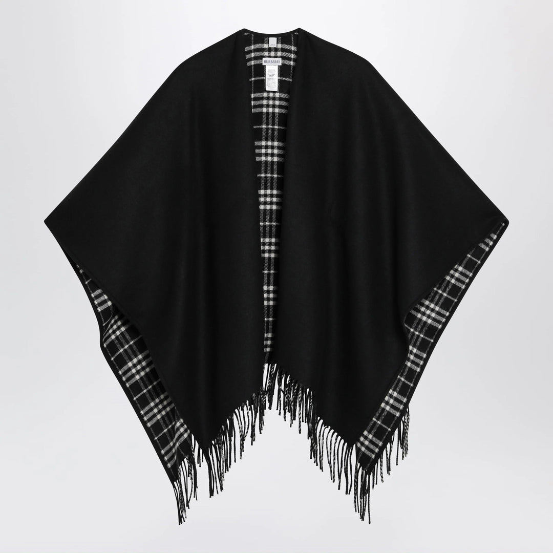 Burberry - Reversible wool check cape with fringes in black