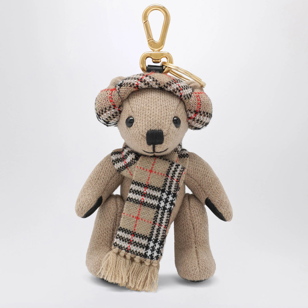 Burberry - Thomas teddy bear charm in wool and cashmere, sand