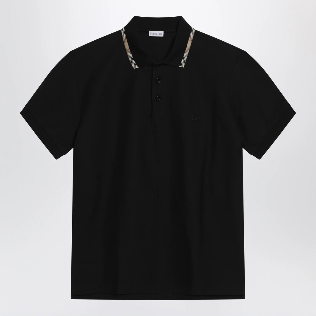 Burberry - Black cotton polo with Check detail by Burberry