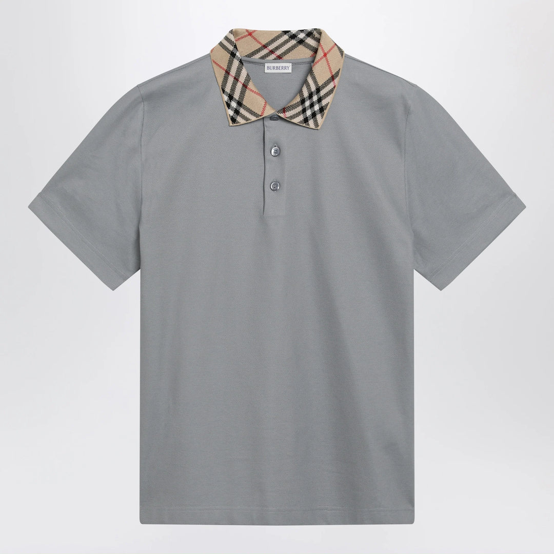 Burberry - Grey cotton polo with Check collar