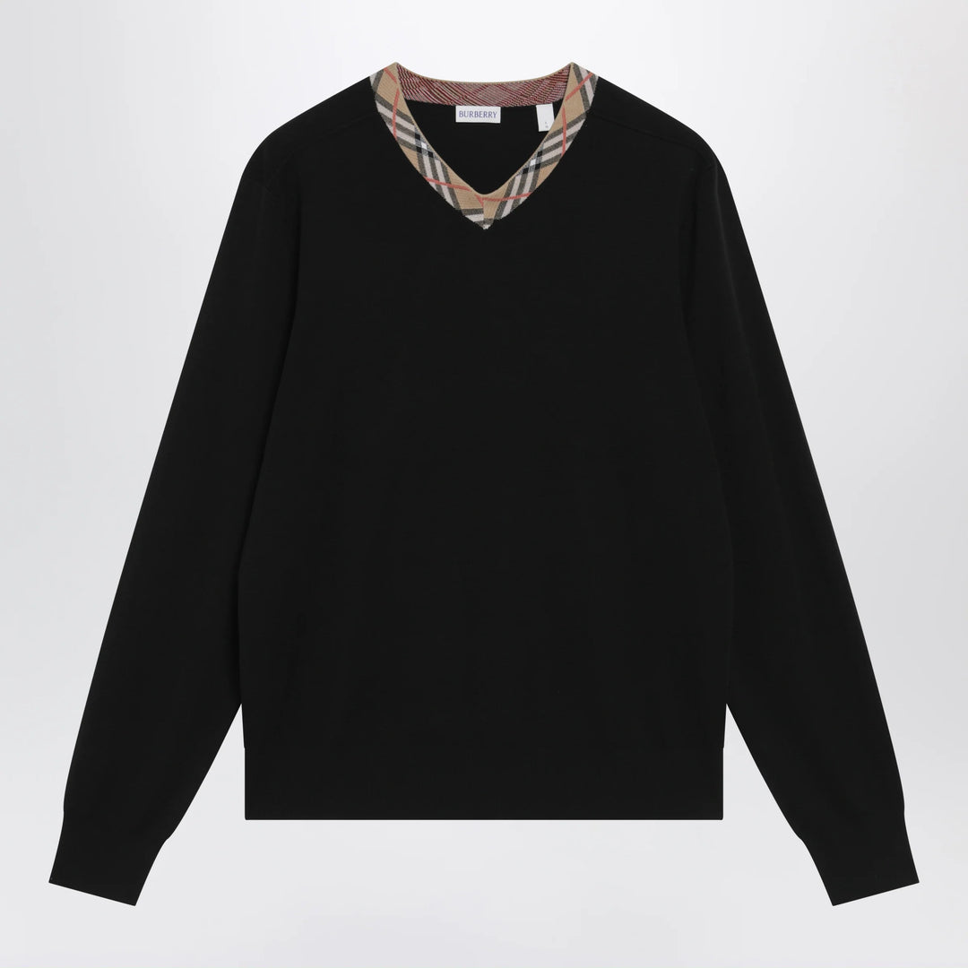 Burberry - Black wool sweater with Check motif neckline
