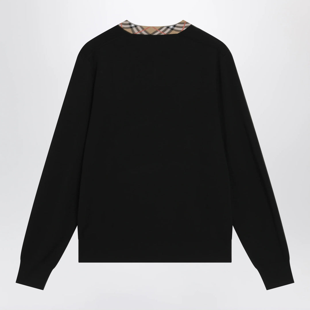 Burberry - Black wool sweater with Check motif neckline