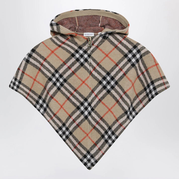 Burberry - Sand-coloured wool cape with a checked pattern