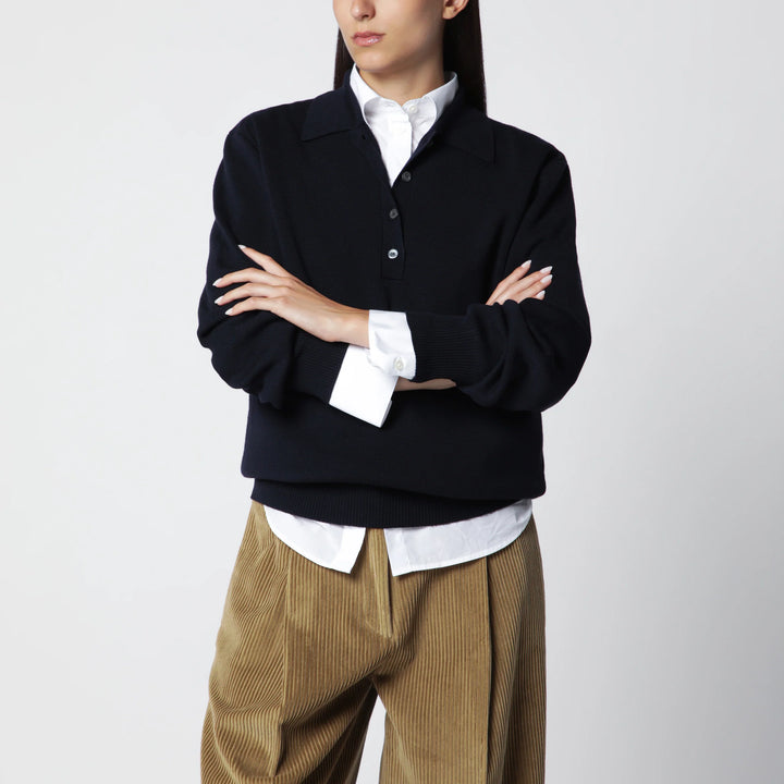 Róhe - Navy Blue Merino Wool Polo Shirt
