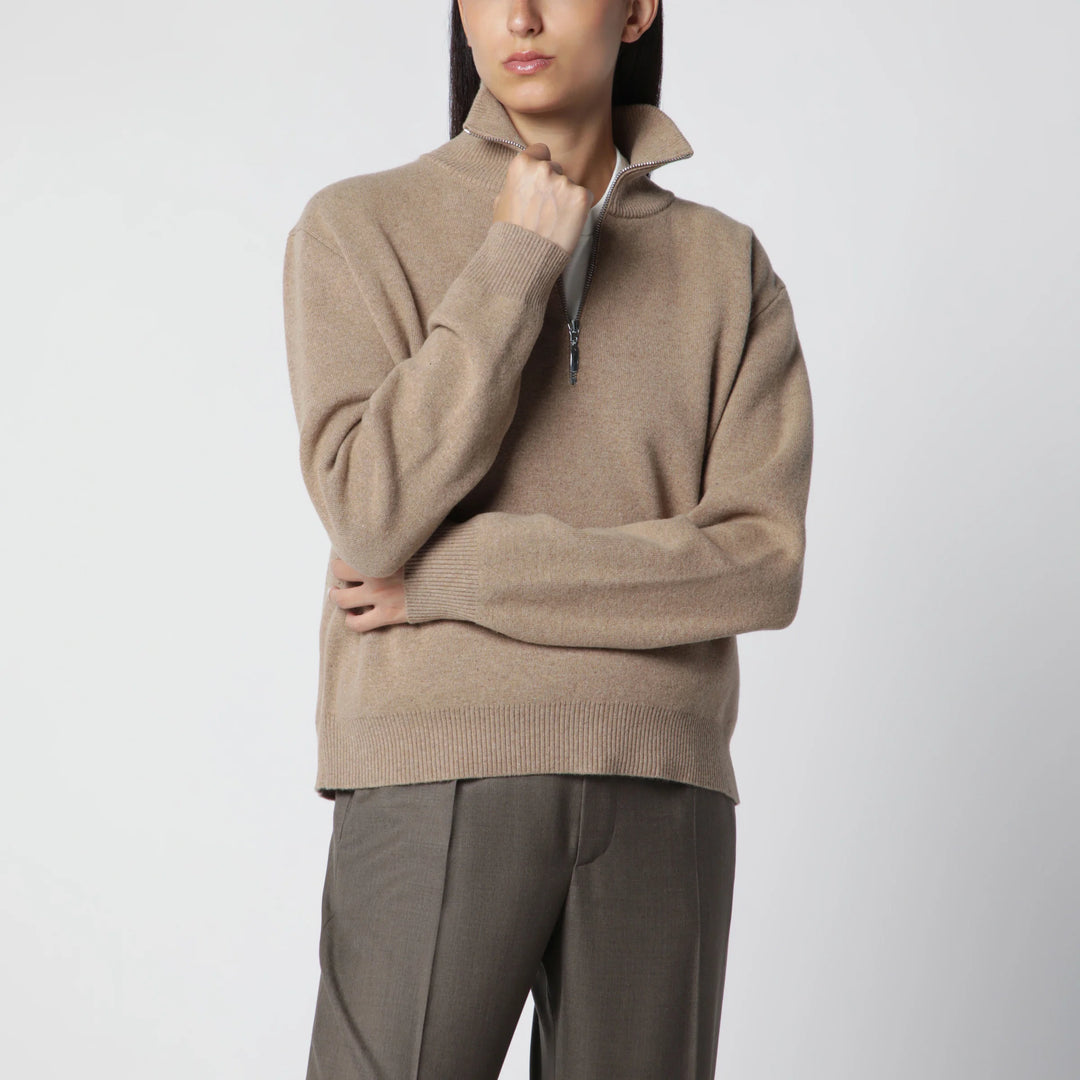 Róhe - Camel Mouline Knit Zip Polo Shirt