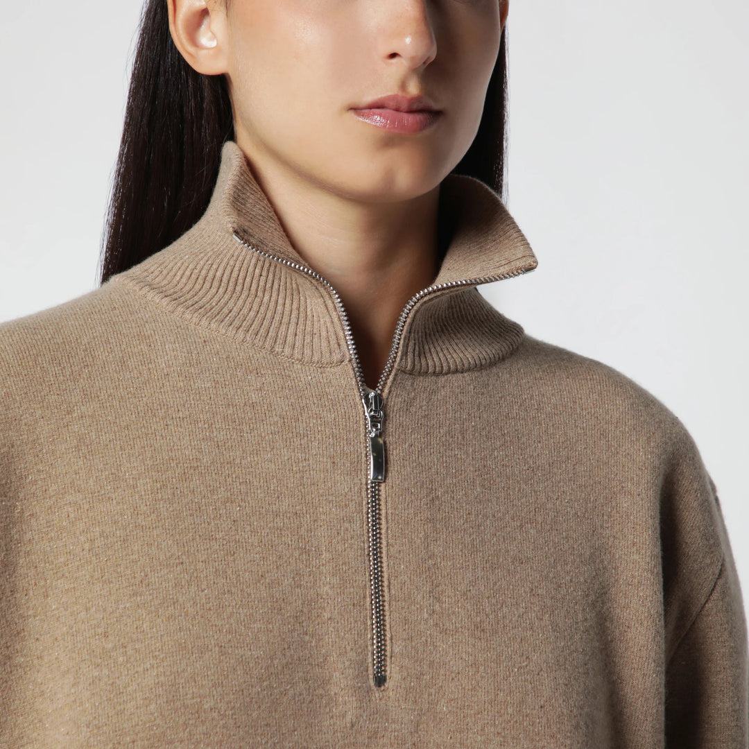Róhe - Camel Mouline Knit Zip Polo Shirt