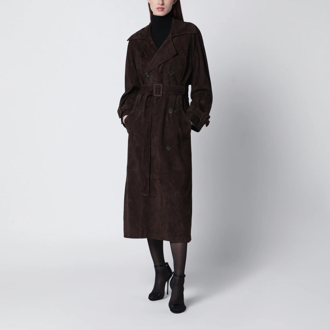 Sword 6644 - Brown double-breasted suede trench coat