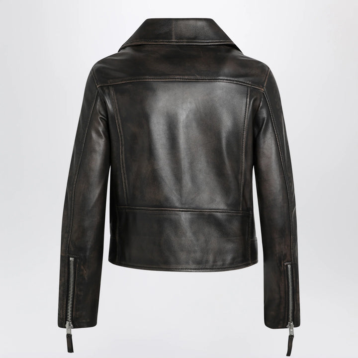 Sword 6644 - Black vintage-effect leather biker jacket