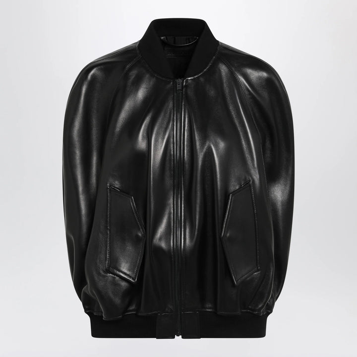 Balenciaga - Black leather bomber jacket
