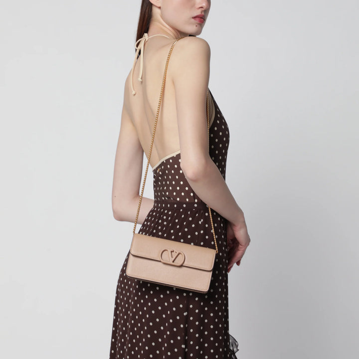 Valentino Garavani - Sand pink leather Vlogo Signature wallet with chain