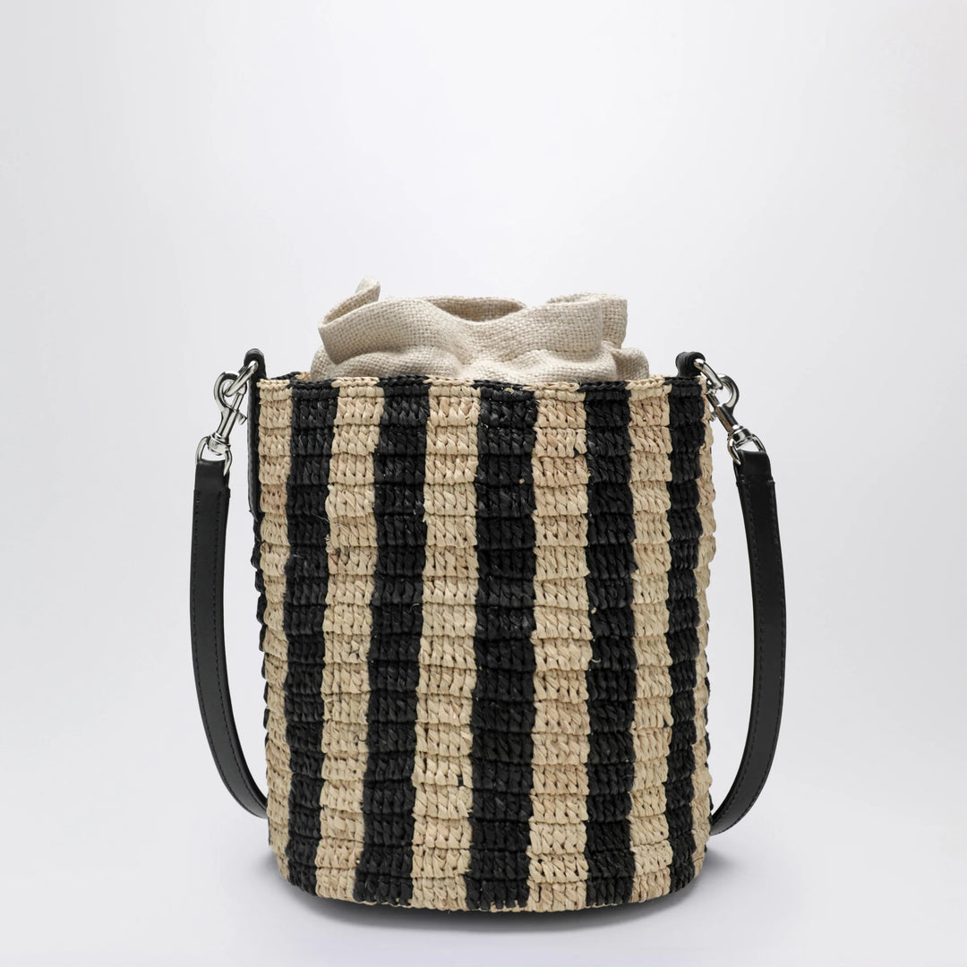 Valentino Garavani - Small bucket bag in raffia with beige and black stripes