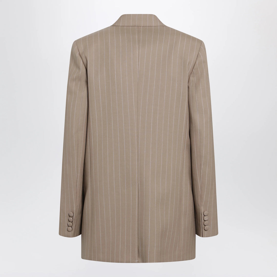 Valentino - Double-Breasted Pinstripe Jacket in Mud/Ivory Virgin Wool