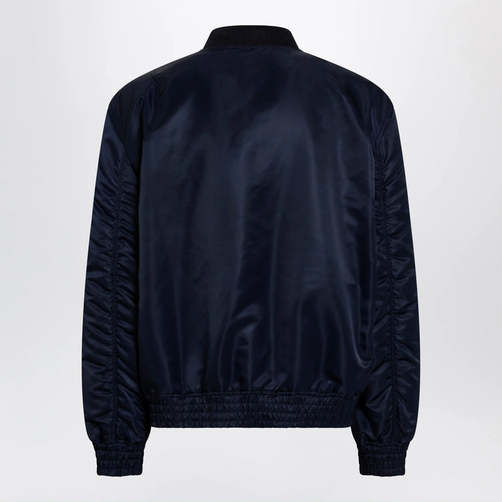 Valentino - Shiny navy blue zip-up bomber jacket with Vlogo