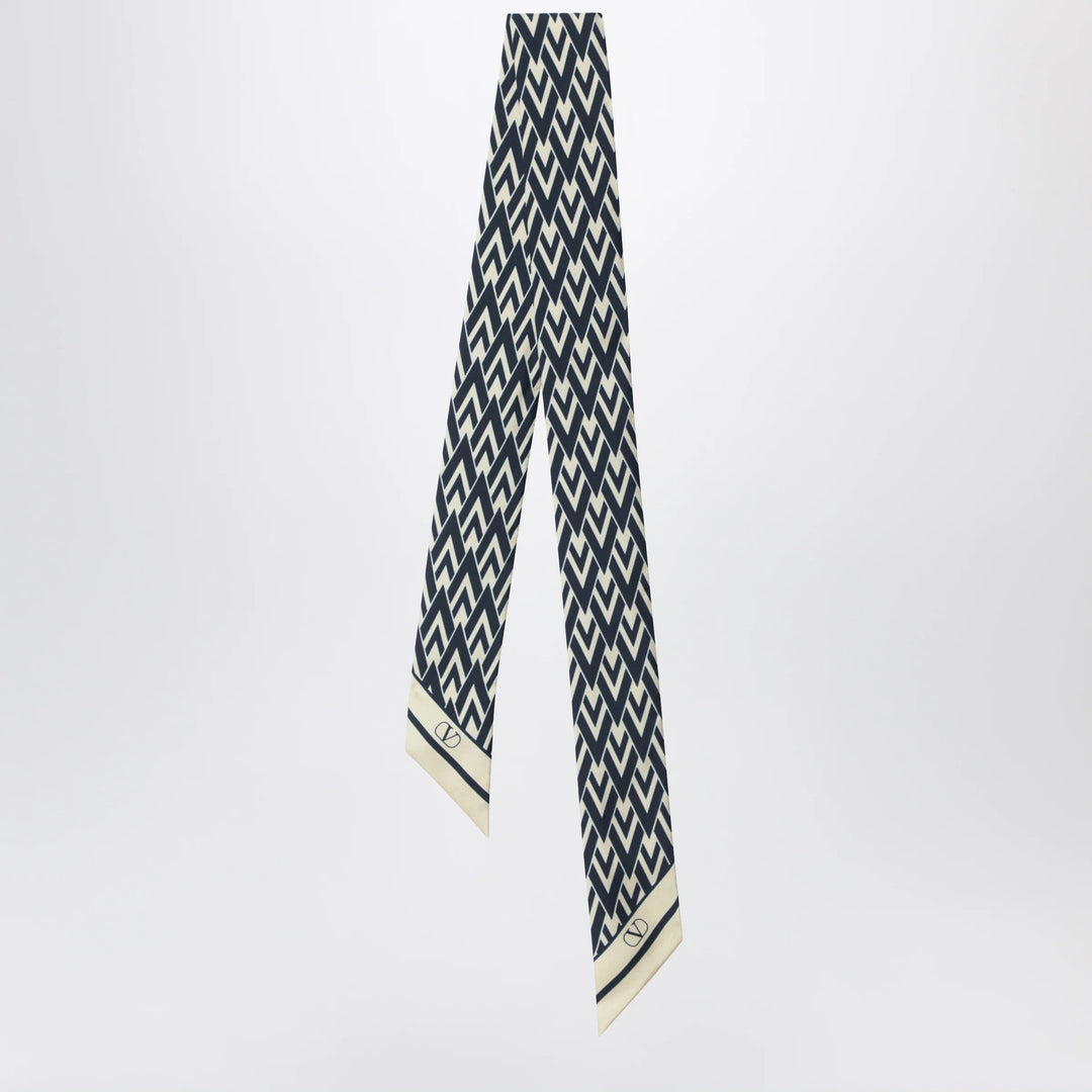 Valentino Garavani - Tout La V Bandeau scarf in ivory / blue silk