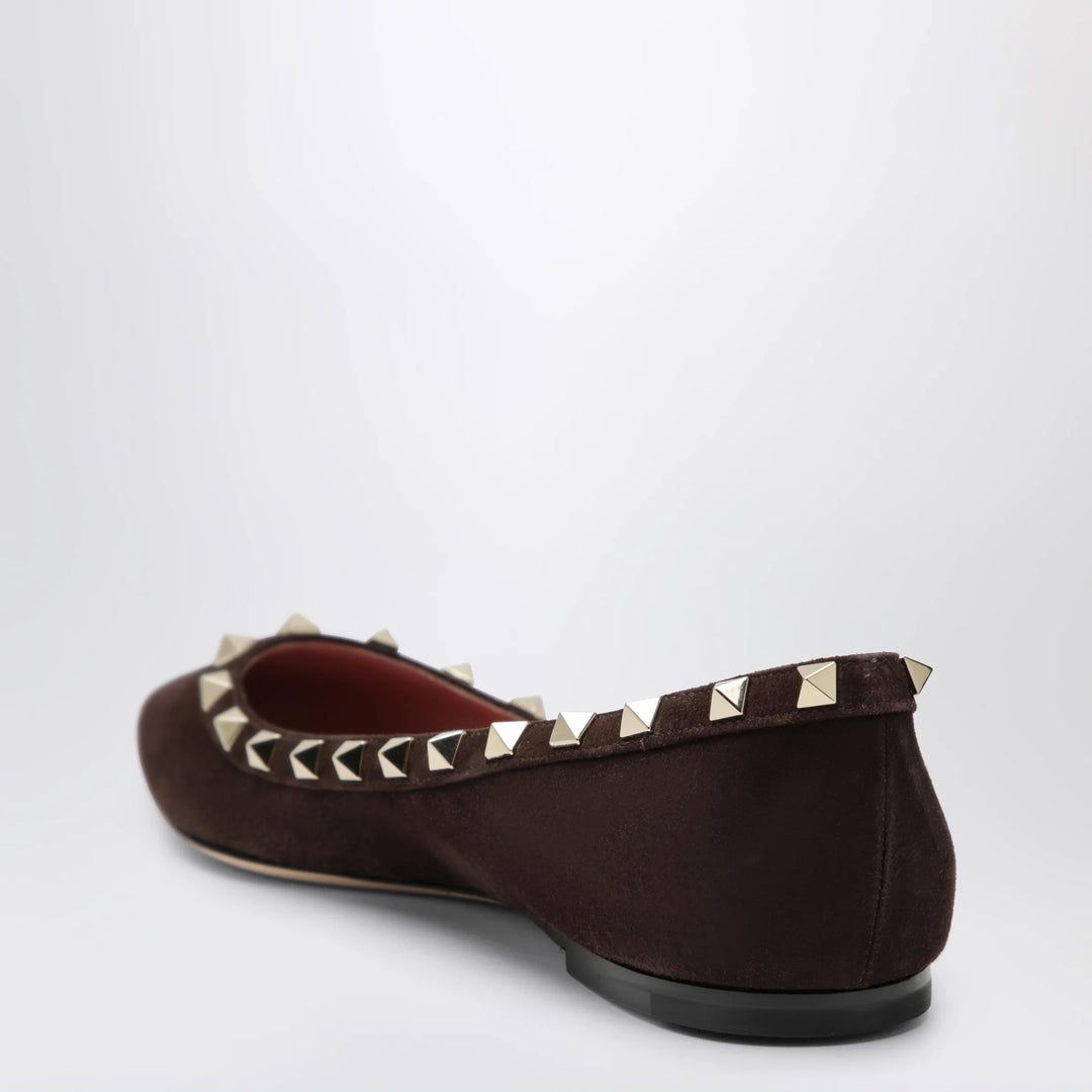 Valentino Garavani - Brown Suede Rockstud Ballet Flats
