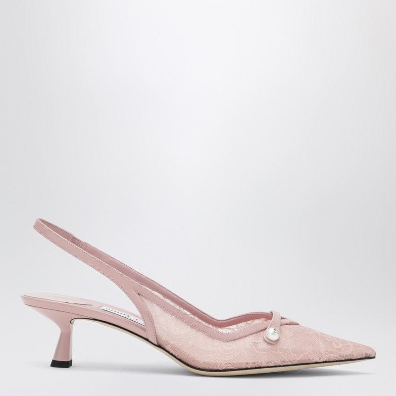 Shoes Jimmy Choo - Amita 45 slingback pumps in pink leather and lace - 38 IT Brand
