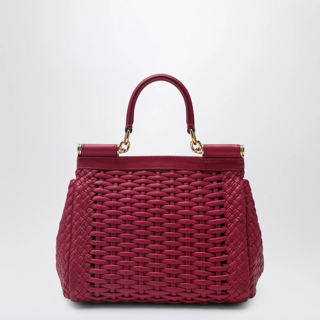 Dolce&amp;Gabbana - Small Sicily handbag in woven nappa leather, hibiscus