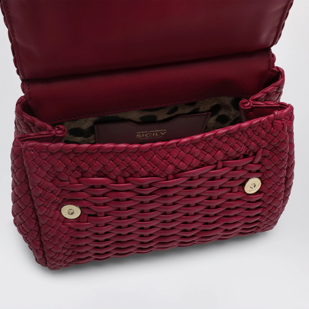 Dolce&amp;Gabbana - Small Sicily handbag in woven nappa leather, hibiscus