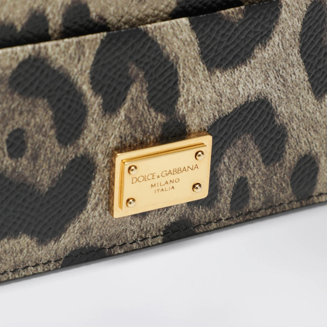 Dolce&amp;Gabbana - Card holder in leopard-print Dauphine leather with logo plaque